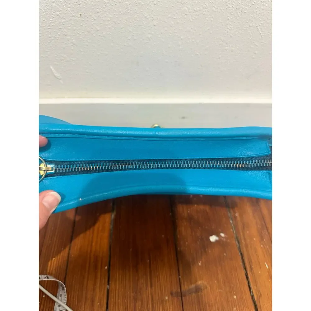 Vintage COACH Upcycled Teal Blue Square Style Crossbody Zipper Closure 90s Bag